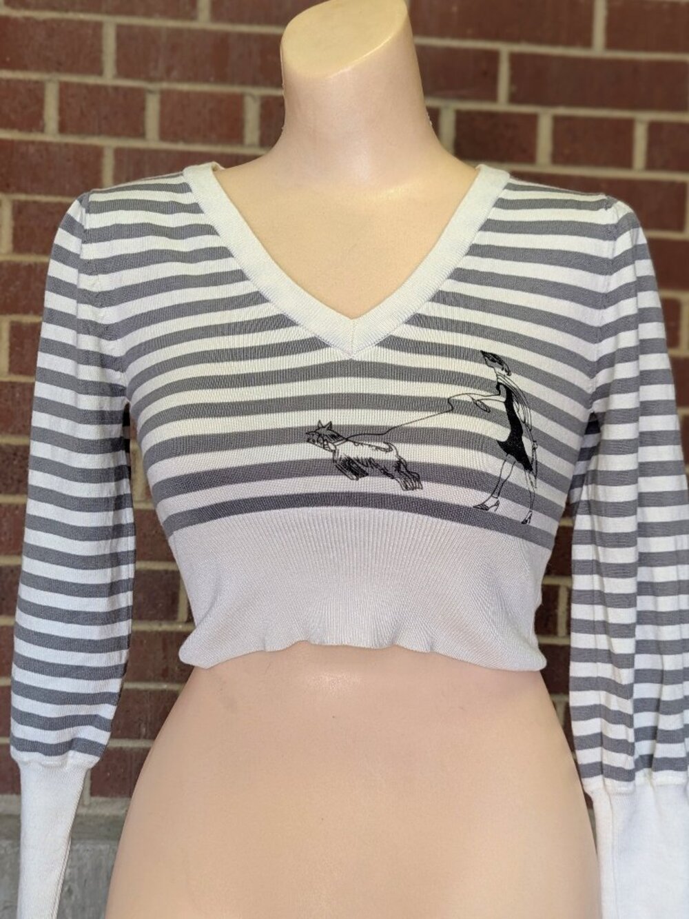 Y2K Inspired Balletcore Striped Cropped Knit Top Size Medium Tumblr Vibes